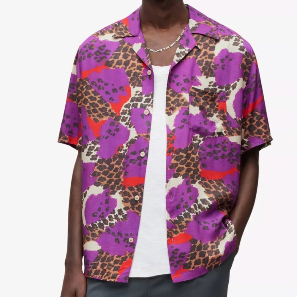 ALLSAINTS Men's Bastille leopard-print woven shirt Size M